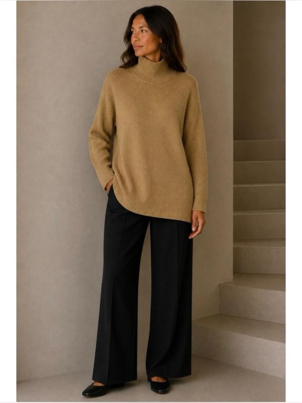 Eileen Fisher Extra Fine Merino Wool Funnel Neck Sweater XL